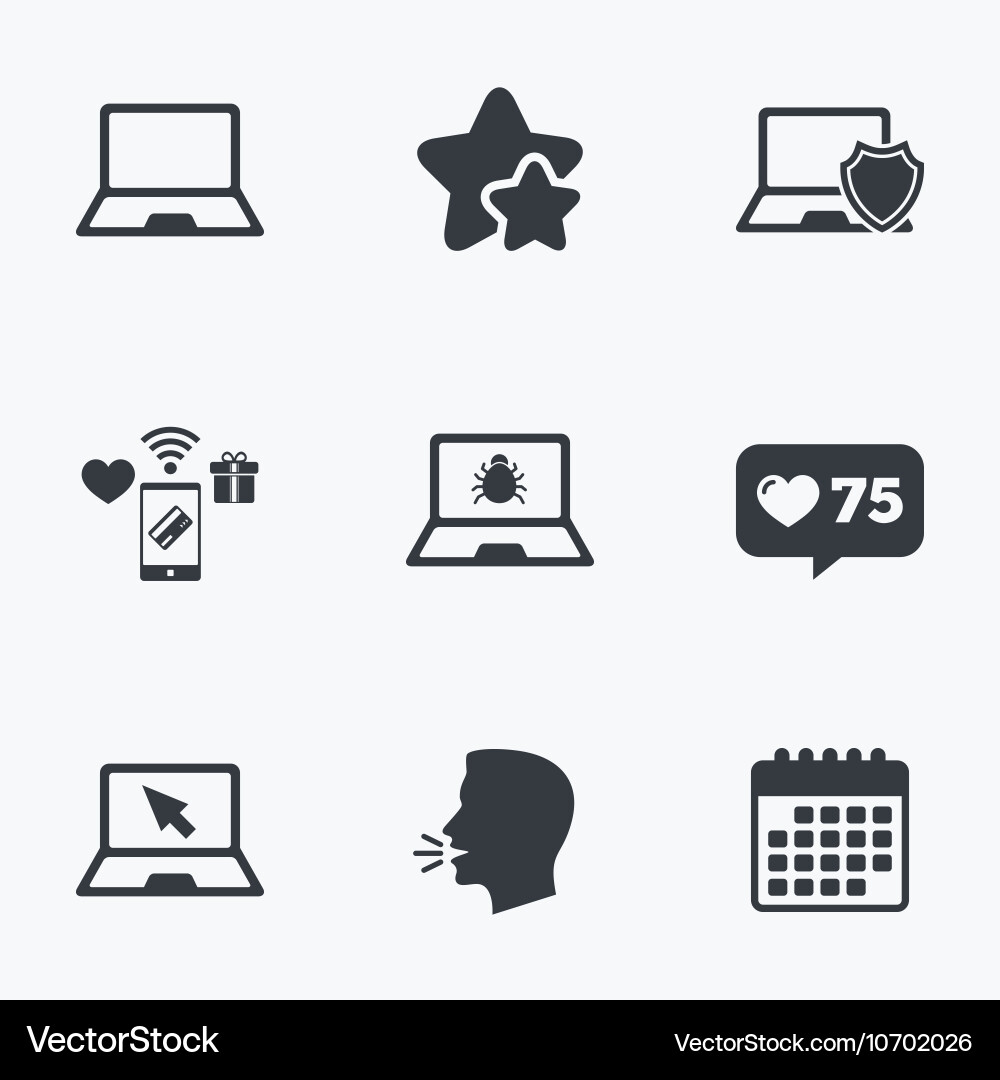 Notebook laptop pc icons virus or software bug Vector Image