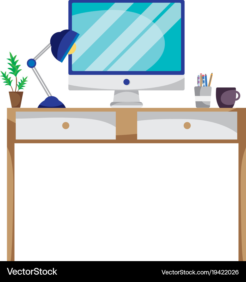 Office desk with lamp and computer screen vector image