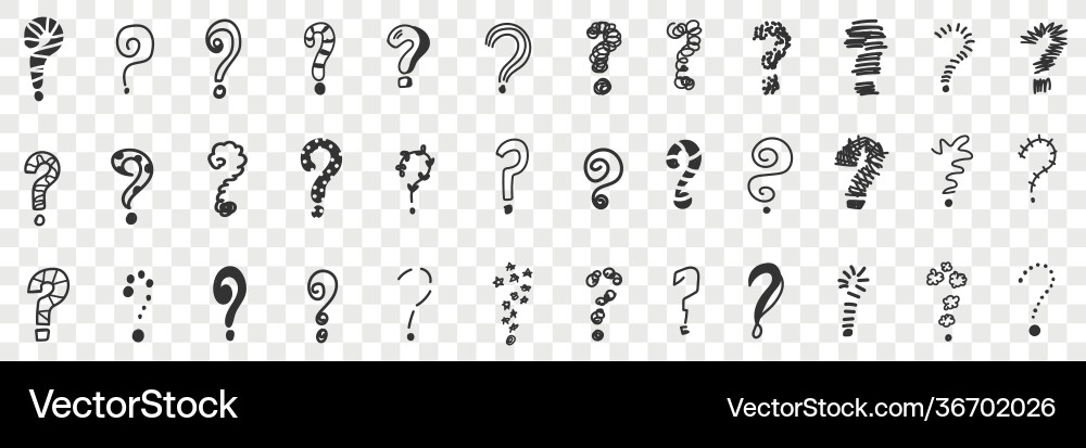 Question marks in row doodle set vector image