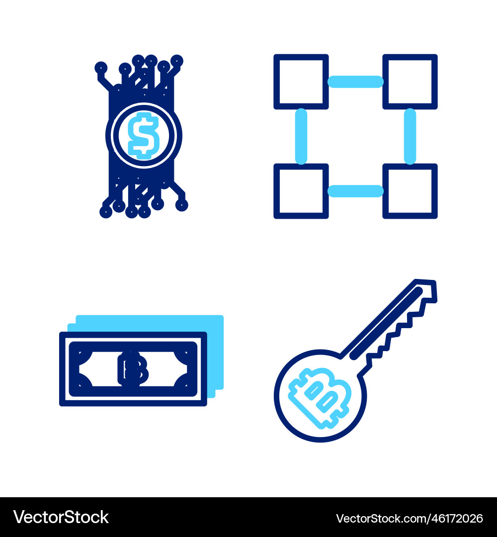 Set line cryptocurrency key bitcoin blockchain Set line cryptocurrency key bitcoin blockchain vector image