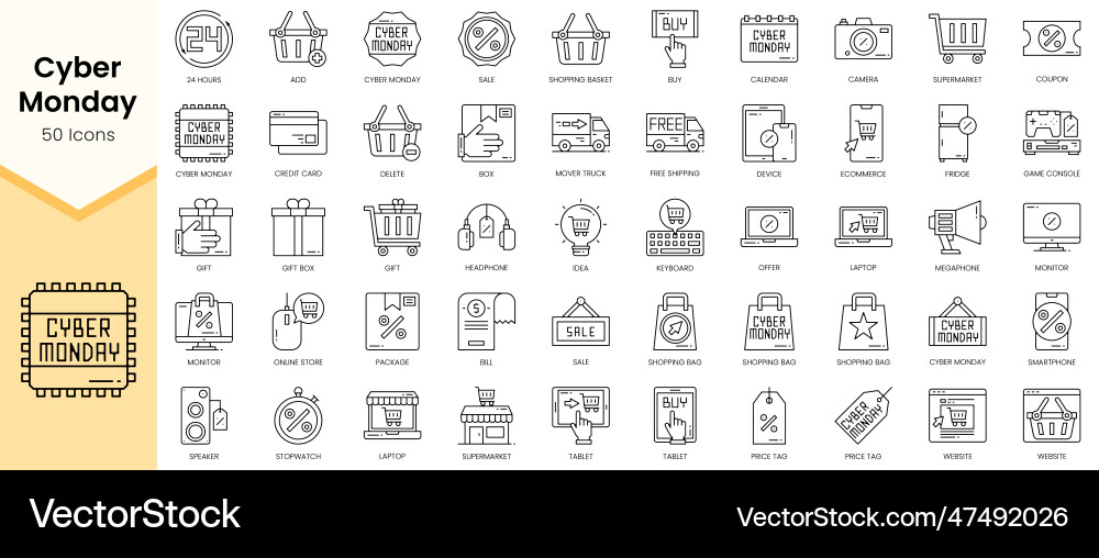 Simple outline set of cyber monday icons linear Vector Image