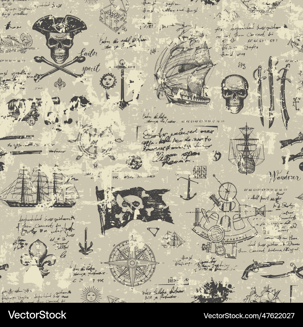 Abstract seamless pattern with jolly roger skulls Abstract seamless pattern with jolly roger skulls vector image