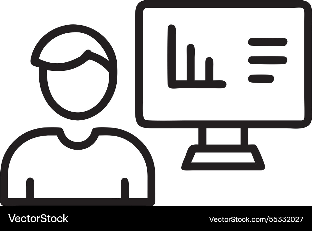 Analyst works on personal computer showing Vector Image