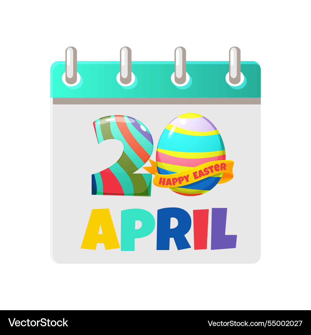Calendar page for easter day 20 april- happy Vector Image