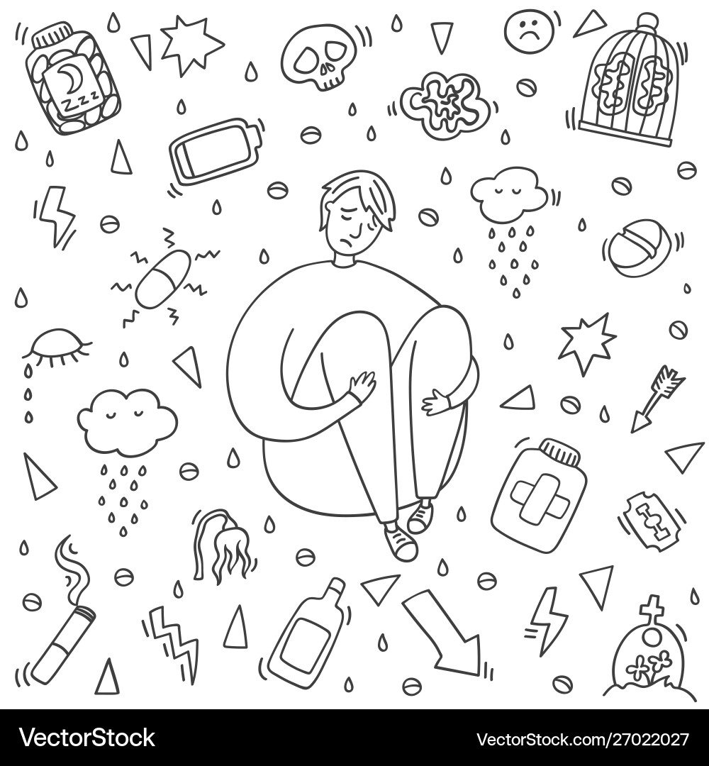 Depression boy doodles heartbreak doodle sad Depression boy doodles heartbreak doodle sad vector image
