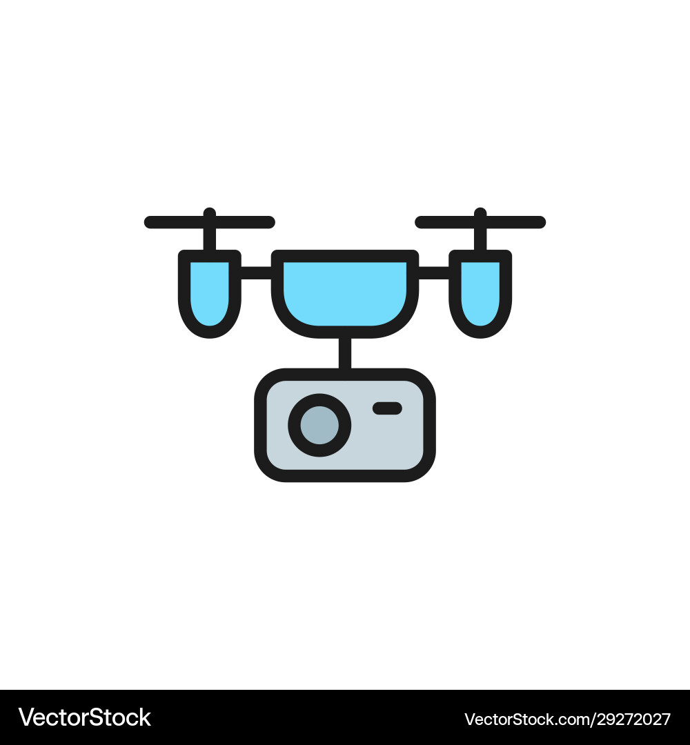 Drone with action camera flat color line icon Drone with action camera flat color line icon vector image
