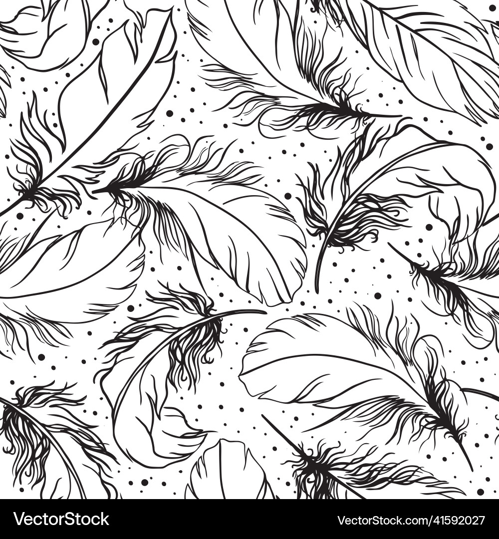 Hand drawn seamless pattern with feather Hand drawn seamless pattern with feather vector image