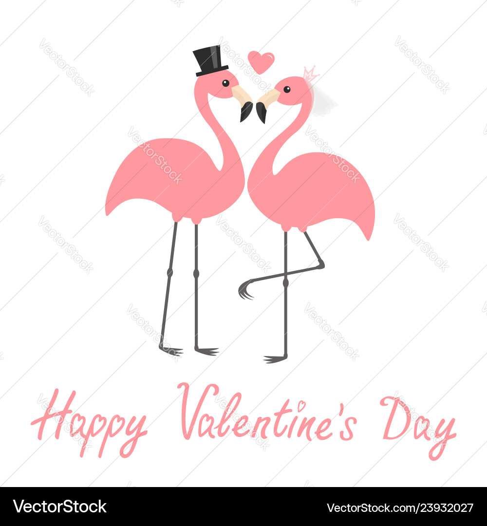 Happy valentines day pink flamingo set wedding Happy valentines day pink flamingo set wedding vector image
