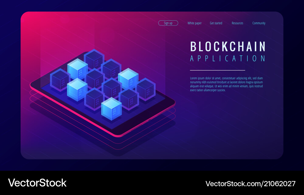 Isometric blockchain application landing page vector image