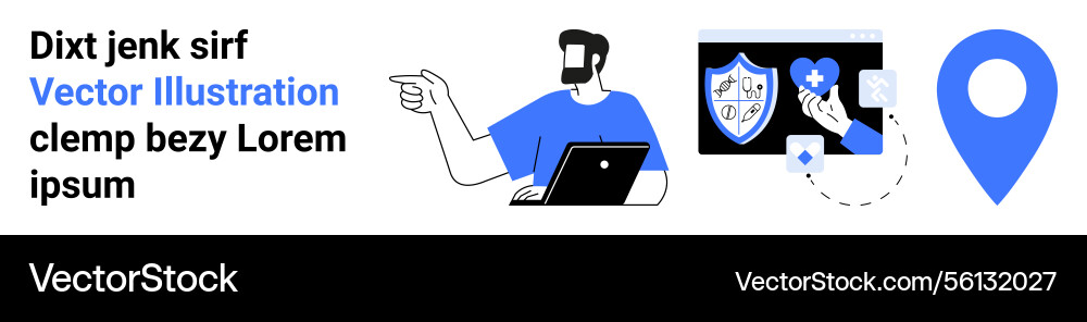Man with laptop pointing towards digital elements Vector Image
