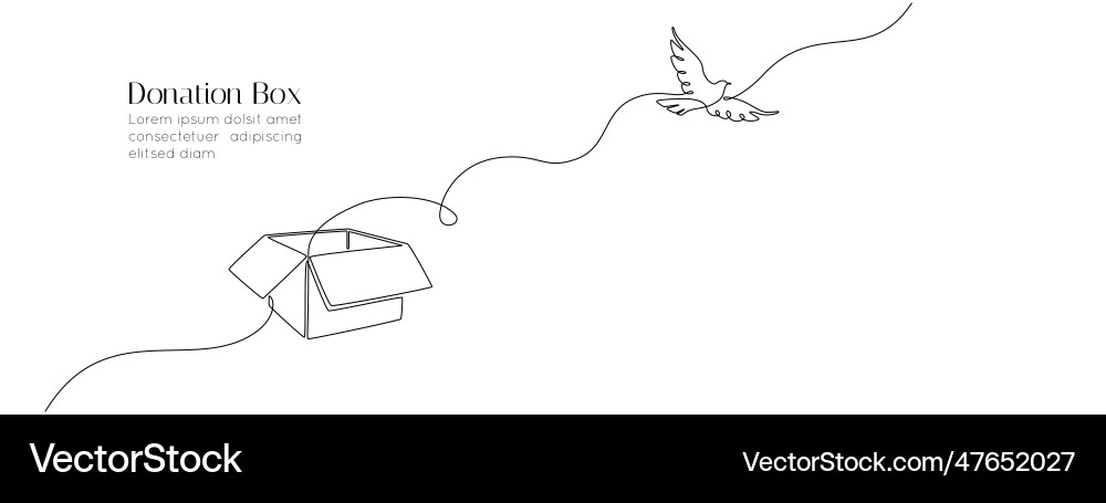 One continuous line drawing of donate box One continuous line drawing of donate box vector image