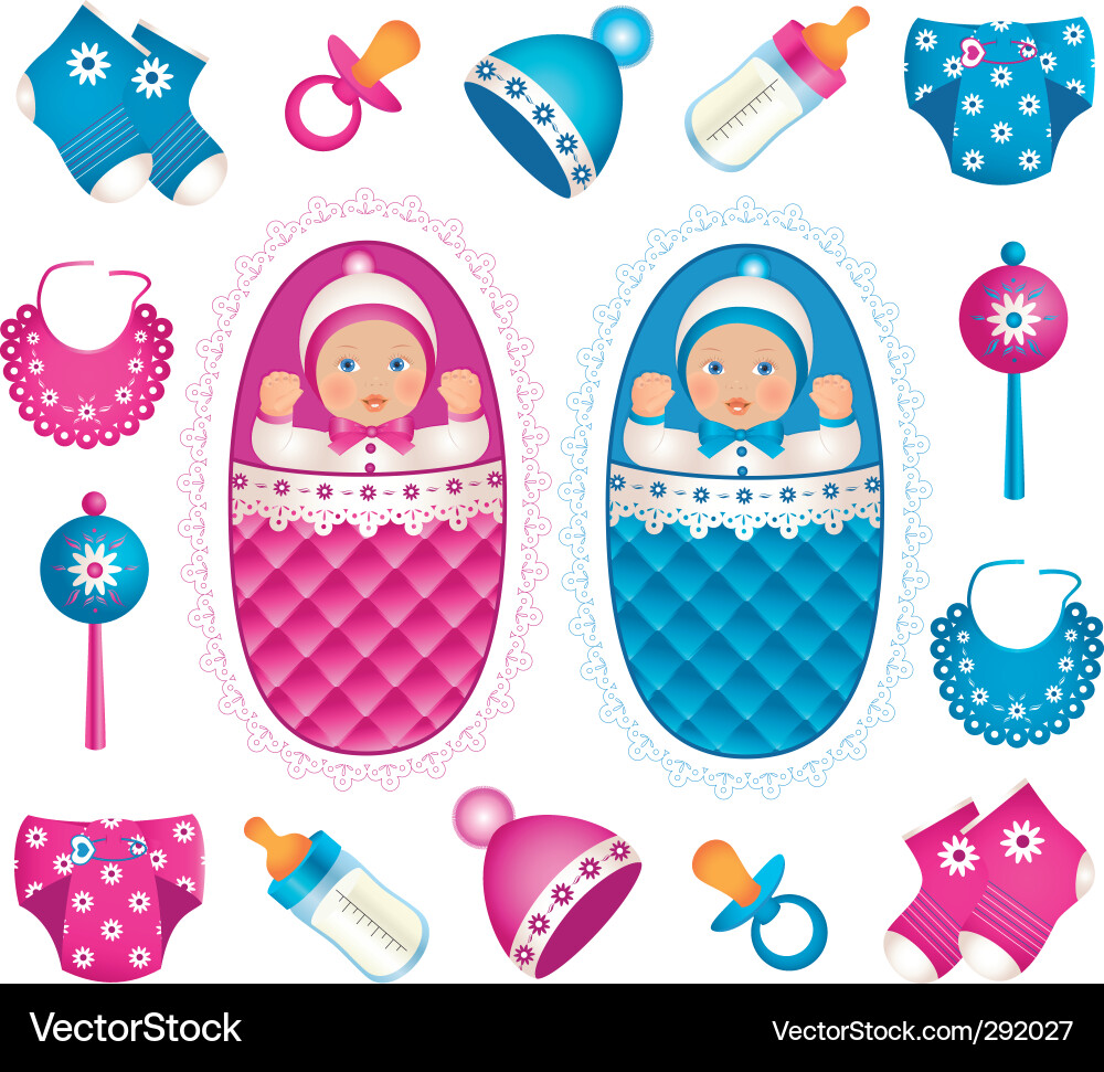 Süße Baby Twins Geschenkset Vektorbild