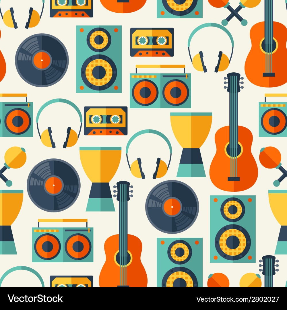 Seamless pattern with musical instruments in flat Seamless pattern with musical instruments in flat vector image