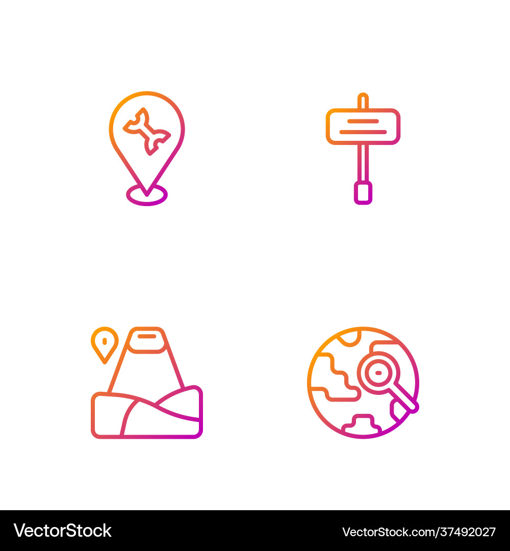 Set line magnifying glass with globe location Vector Image