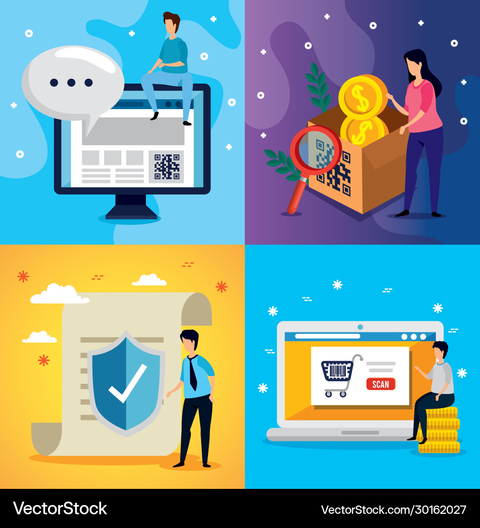 Set poster code qr and icons Set poster code qr and icons vector image