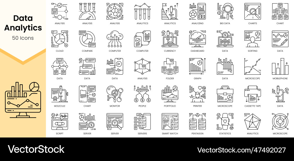 Simple outline set of data analytics icons linear Vector Image