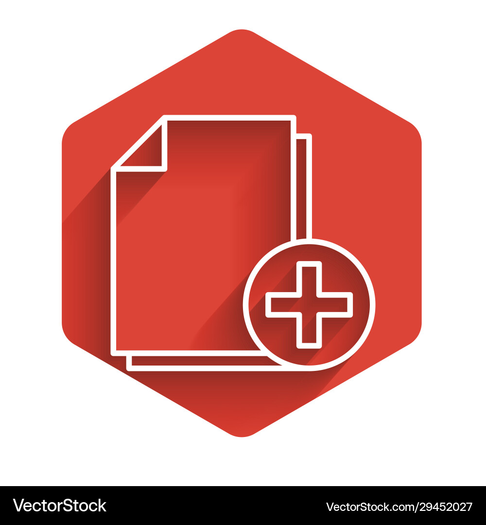 White line add new file icon isolated with long White line add new file icon isolated with long vector image