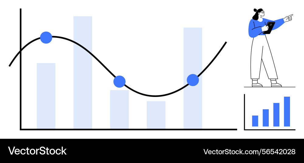 Analyst presenting data trends with bar graph Analyst presenting data trends with bar graph vector image
