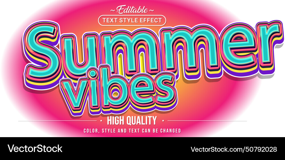 Editable text style effect - summer vibes vector image