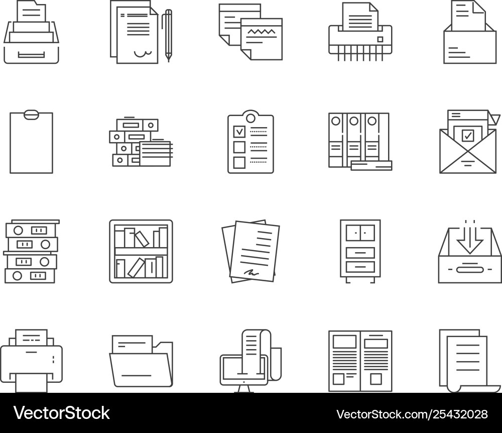 Files line icons signs set outline Files line icons signs set outline vector image