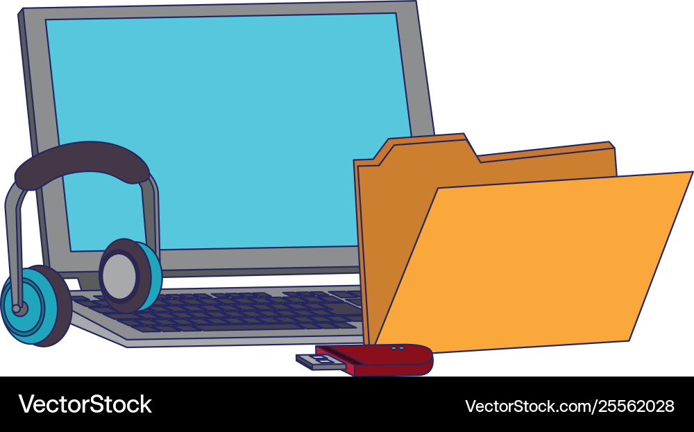 Laptop mit Musik-Ordner und Kopfhörer USB blau Laptop mit Musik-Ordner und Kopfhörer USB blau vektorbild
