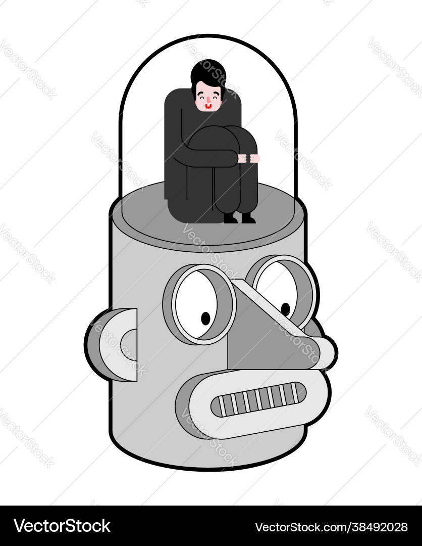 Man inside head robot artificial intelligence Man inside head robot artificial intelligence vector image
