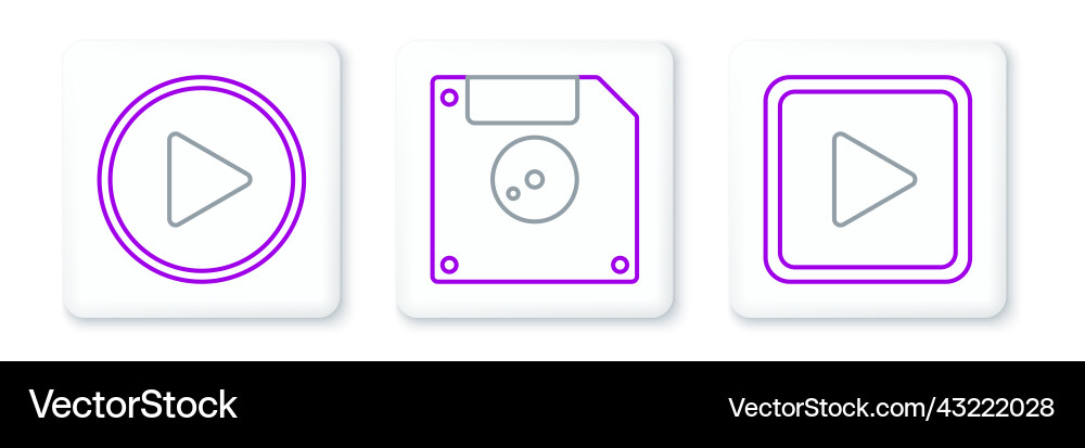 Set line play in square circle and floppy disk Set line play in square circle and floppy disk Vector Image