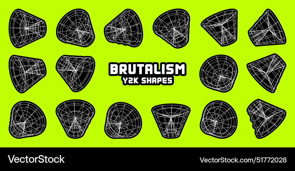 Wireframe lined shapes perspective mesh 3d grid Vector Image