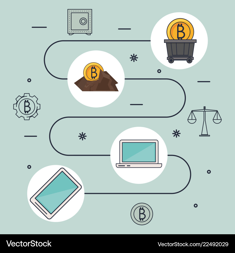 Bitcoin mining technological devices Bitcoin mining technological devices vector image