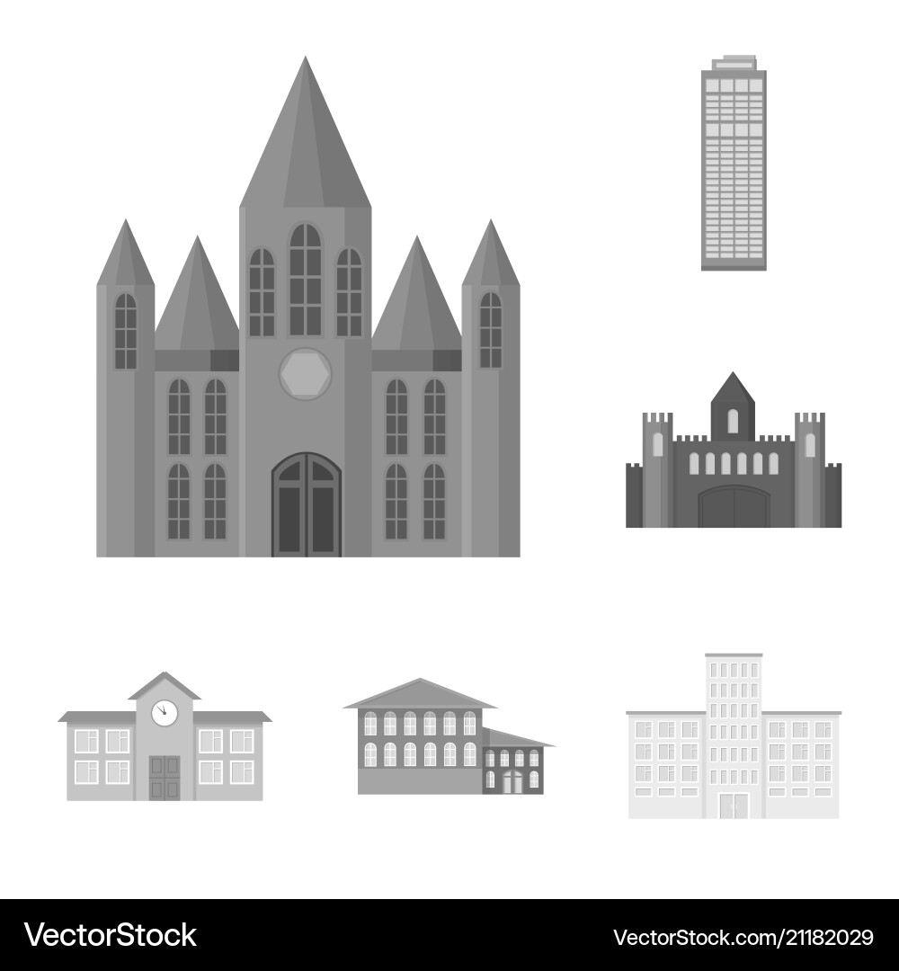 Building and architecture monochrome icons in set Vector Image