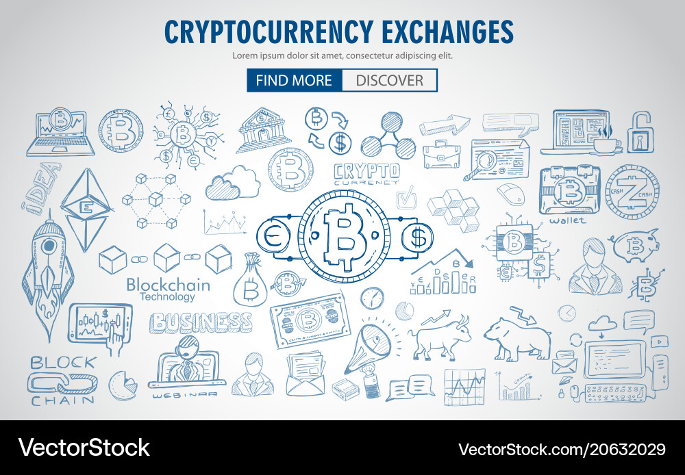 Cryptocurrency concept hand drawn doodle designs Cryptocurrency concept hand drawn doodle designs vector image