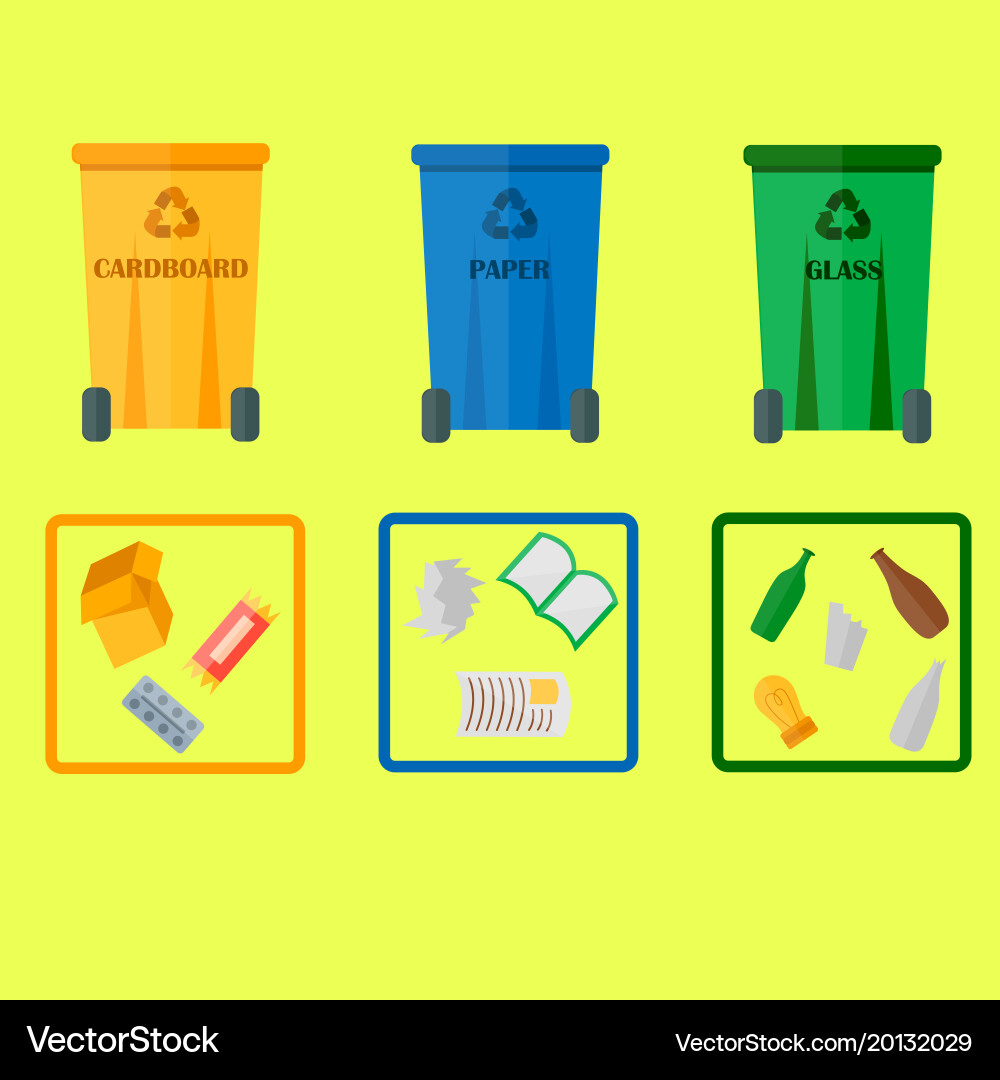 Different recycling garbage waste types sorting vector image