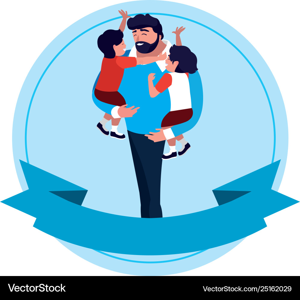 Father with sons characters in frame Father with sons characters in frame Vector Image