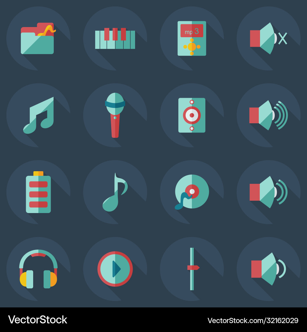 Flaches modernes Design mit Schattenikonen Musik Flaches modernes Design mit Schattenikonen Musik Vektorbild