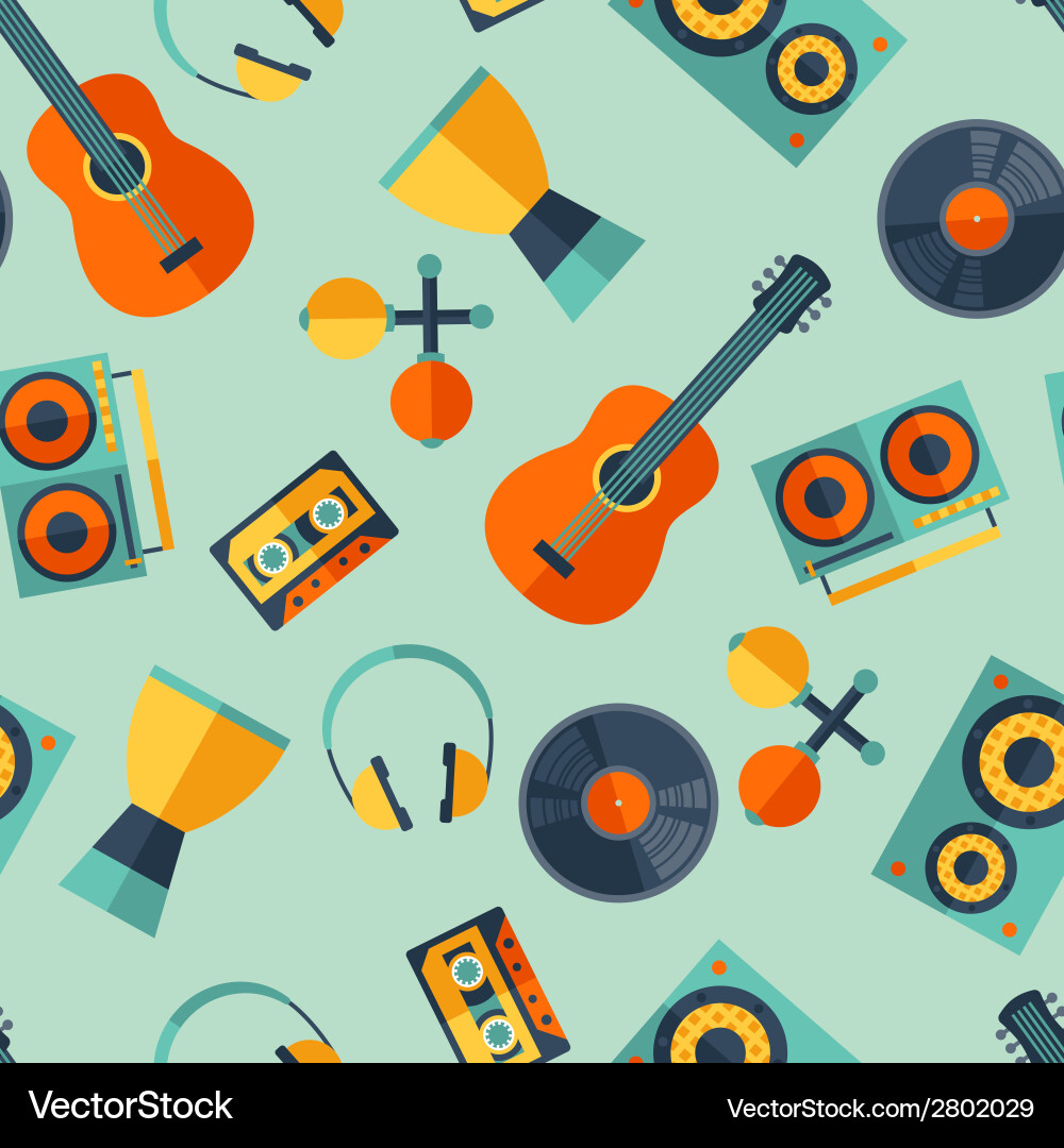 Seamless pattern with musical instruments in flat vector image