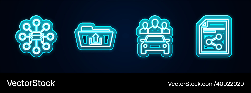 Set line car sharing folder upload and share Set line car sharing folder upload and share vector image