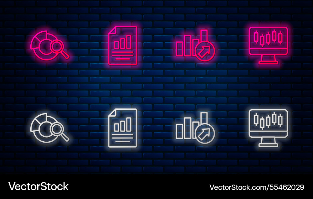 Set line document with graph chart financial Set line document with graph chart financial vector image