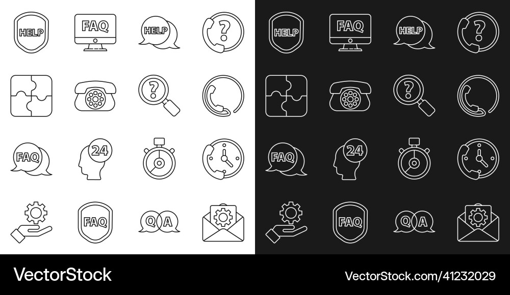 Set line envelope setting telephone 24 hours vector image