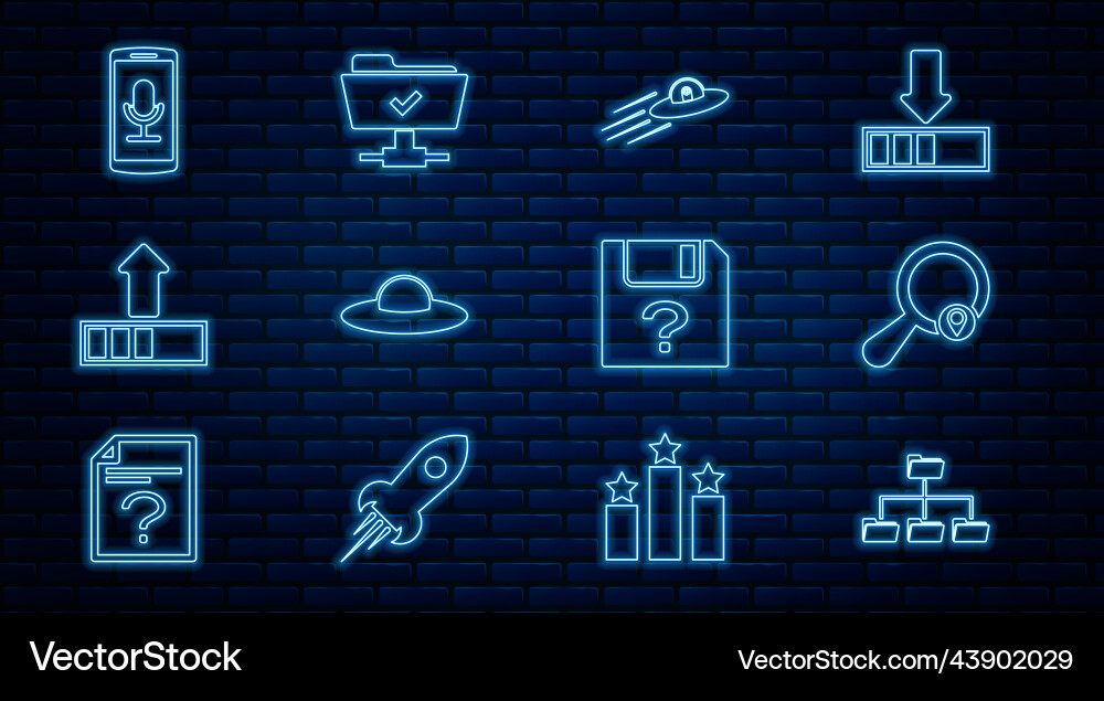 Set line folder tree search location ufo flying Set line folder tree search location ufo flying vector image