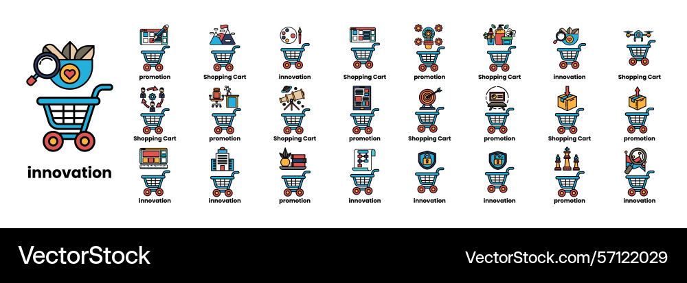 Set of in the concept carts and items line Set of in the concept carts and items line Vector Image