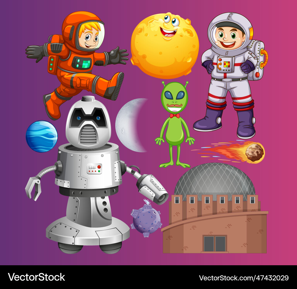 Set of space objects on gradient background Set of space objects on gradient background vector image