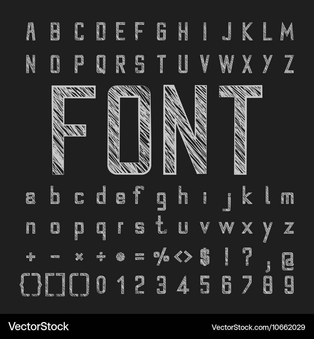 Sketch alphabet font and number design vector image