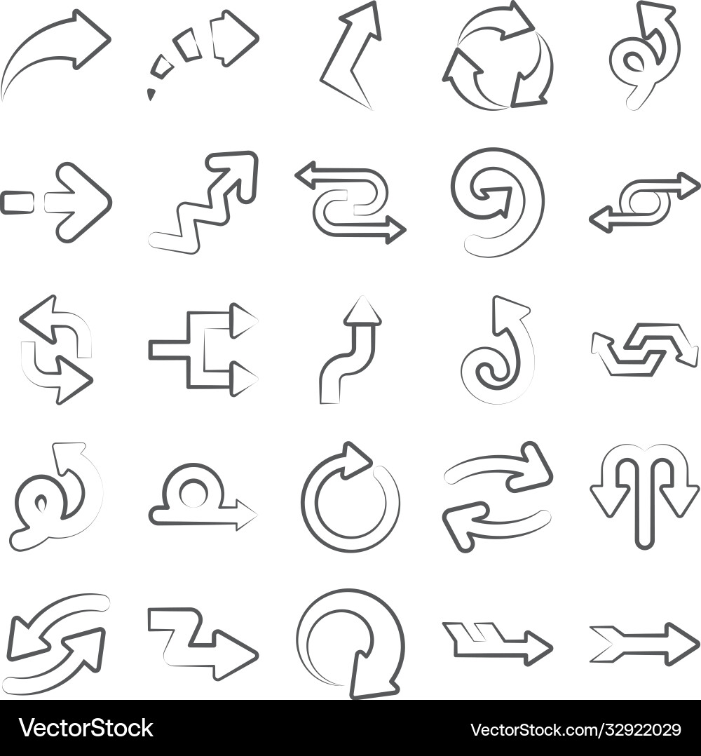 Trendy navigation arrow icons in linear style pac vector image