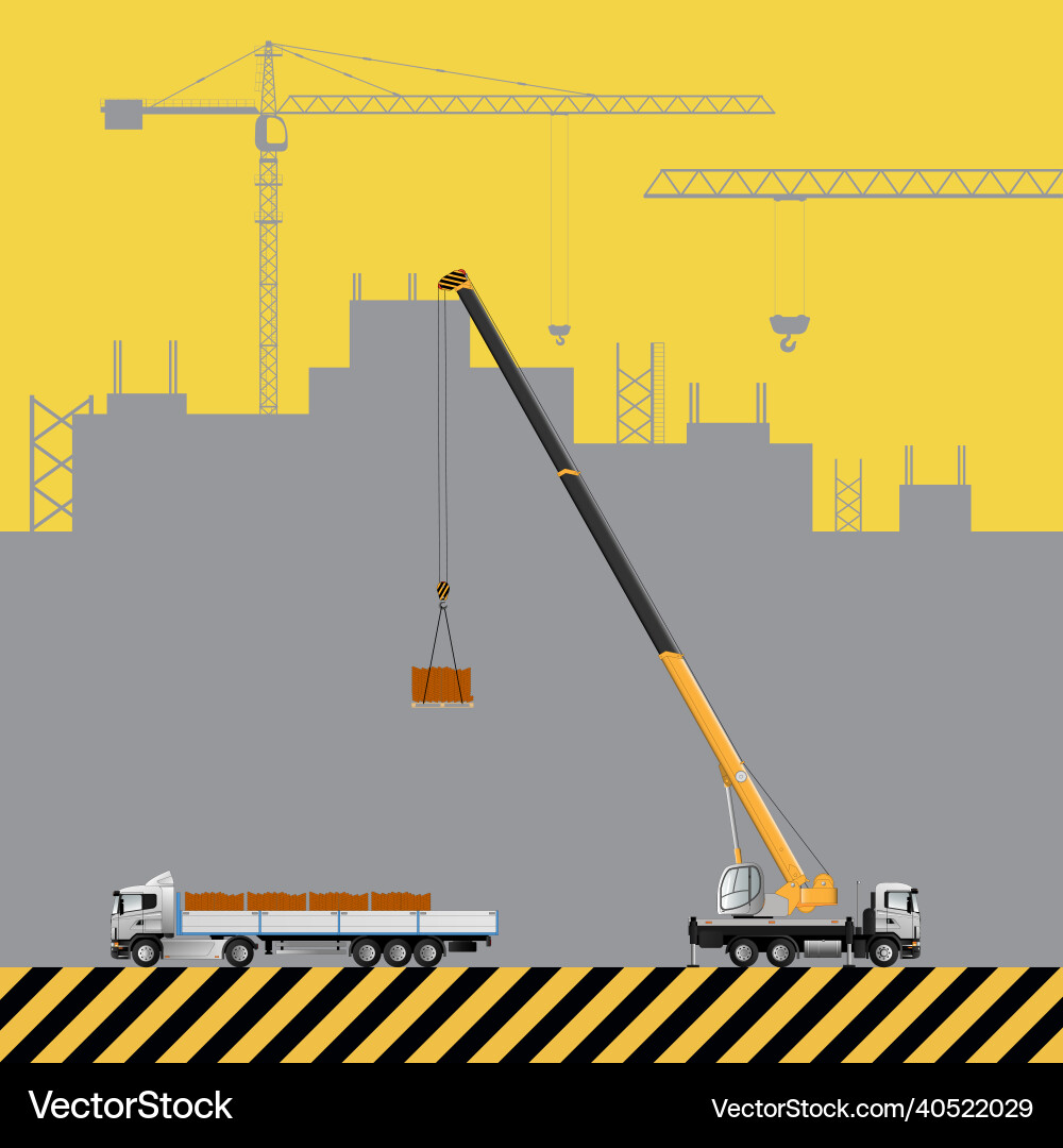 Unloading a truck using crane Vector Image