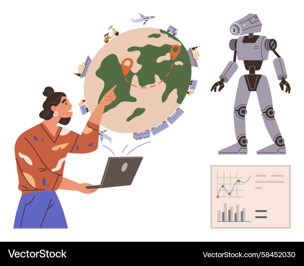 AI Data Analysis with Global Maps Vector Image