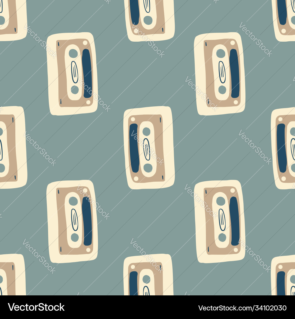 Beige cassette ornament seamless doodle pattern Beige cassette ornament seamless doodle pattern vector image