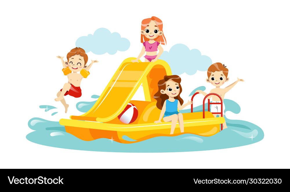 Concept of leisure in aquapark happy cheerful Concept of leisure in aquapark happy cheerful vector image