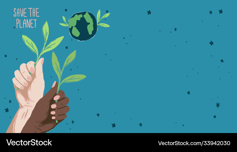 Save planet text with copy space on blue Save planet text with copy space on blue vector image