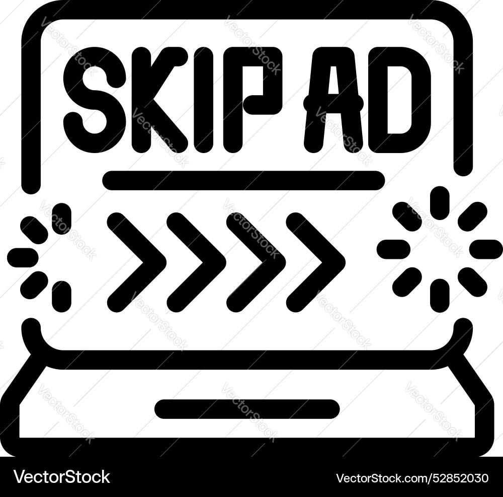 Skip ad button showing on laptop screen Skip ad button showing on laptop screen Vector Image