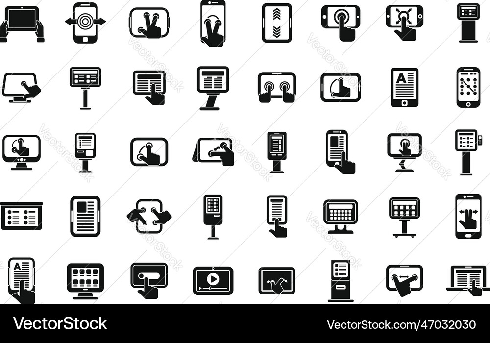 Touchscreen icons set simple phone system vector image
